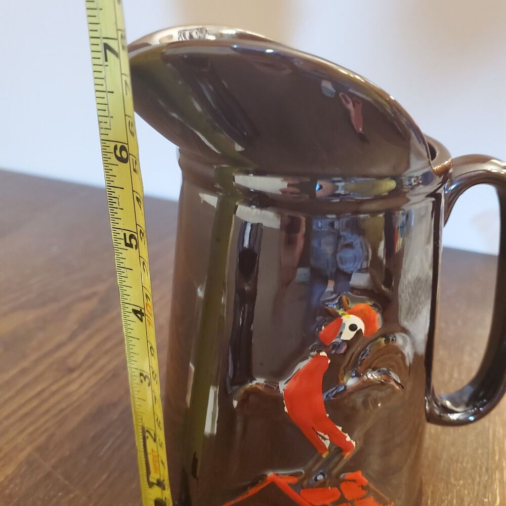Vintage Ceramic Syrup Serving 2 Pitchers 🐓‎ Roosters Brown Glaze SET - Picture 5 of 16